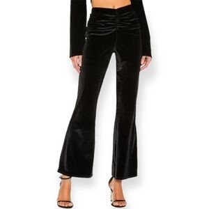 Michael Costello X Revolve Velvet Black Elegant Bell‎ Bottom Ruched Flare Pants